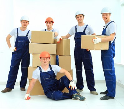 Business equipment and furniture prepared for an office move